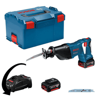 Bosch Akku-Säbelsäge GSA 18 V-LI mit 2x 5,0 Ah Li-Ion Akkus + Lader in L-BOXX