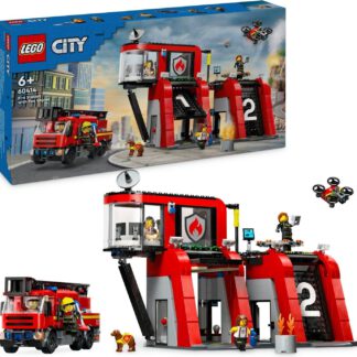 LEGO City 60414 Feuerwehrstation mit Drehleiterfahrzeug, Feuerwehr-Spielzeug