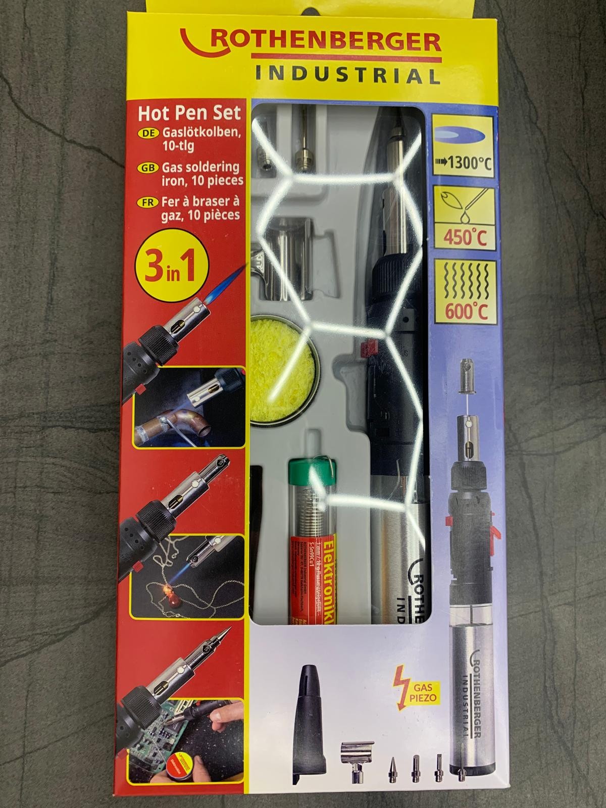 Rothenberger Hot Pen Piezo Lötbrenner Gaslötkolben-Set 10-tlg 3in1 Koffer 36060