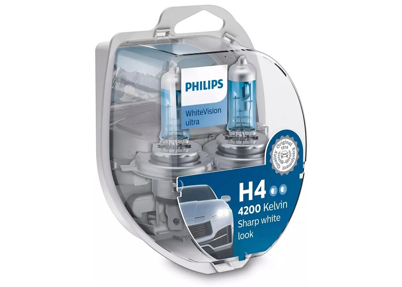 Leistungsstarke Autoglühlampe Philips WhiteVision H4 +60% 4200K